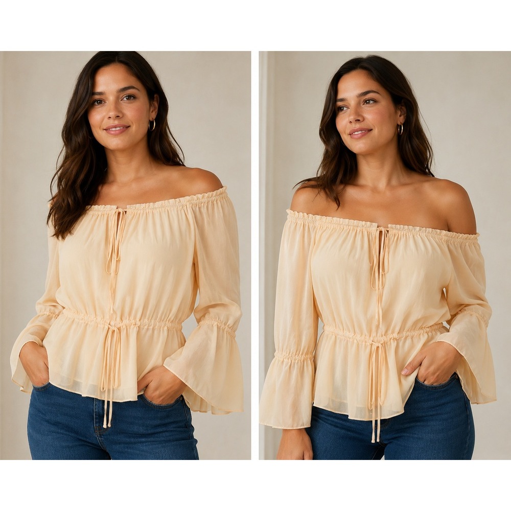 Alice + Olivia Silk Off Shoulder Peplum‎ Peasant Whimiscal Boho Blouse Peach XS